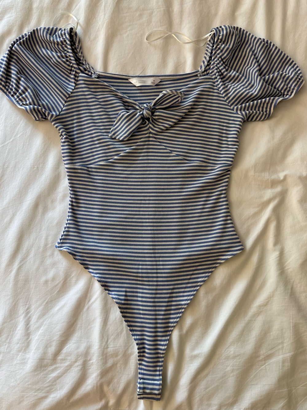 LC Lauren Conrad Blue & White Striped Tie-Front Bodysuit